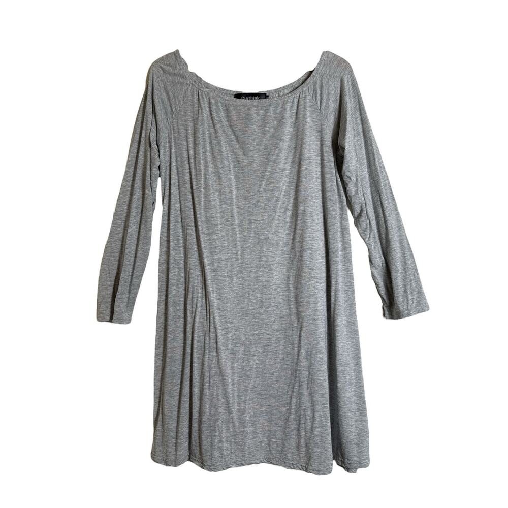 Clothink Women's Off Shoulder Long Sleeve Tunic Swing A-line Dress Size XL Gray